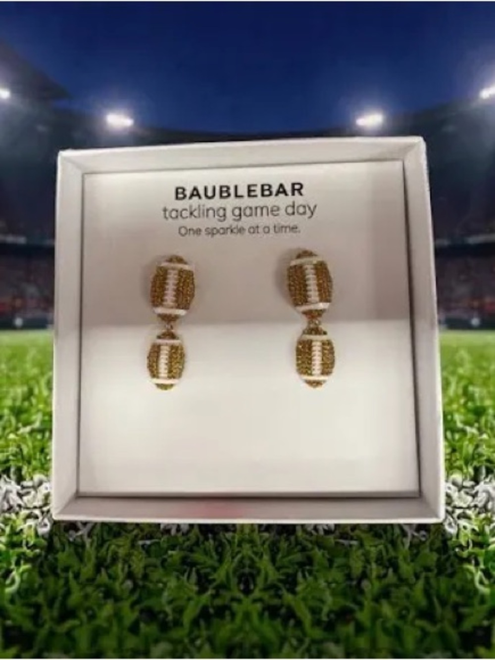 BaubleBar Gold-Tone Football Drop Earrings - Brown and White - Picture 3 of 5